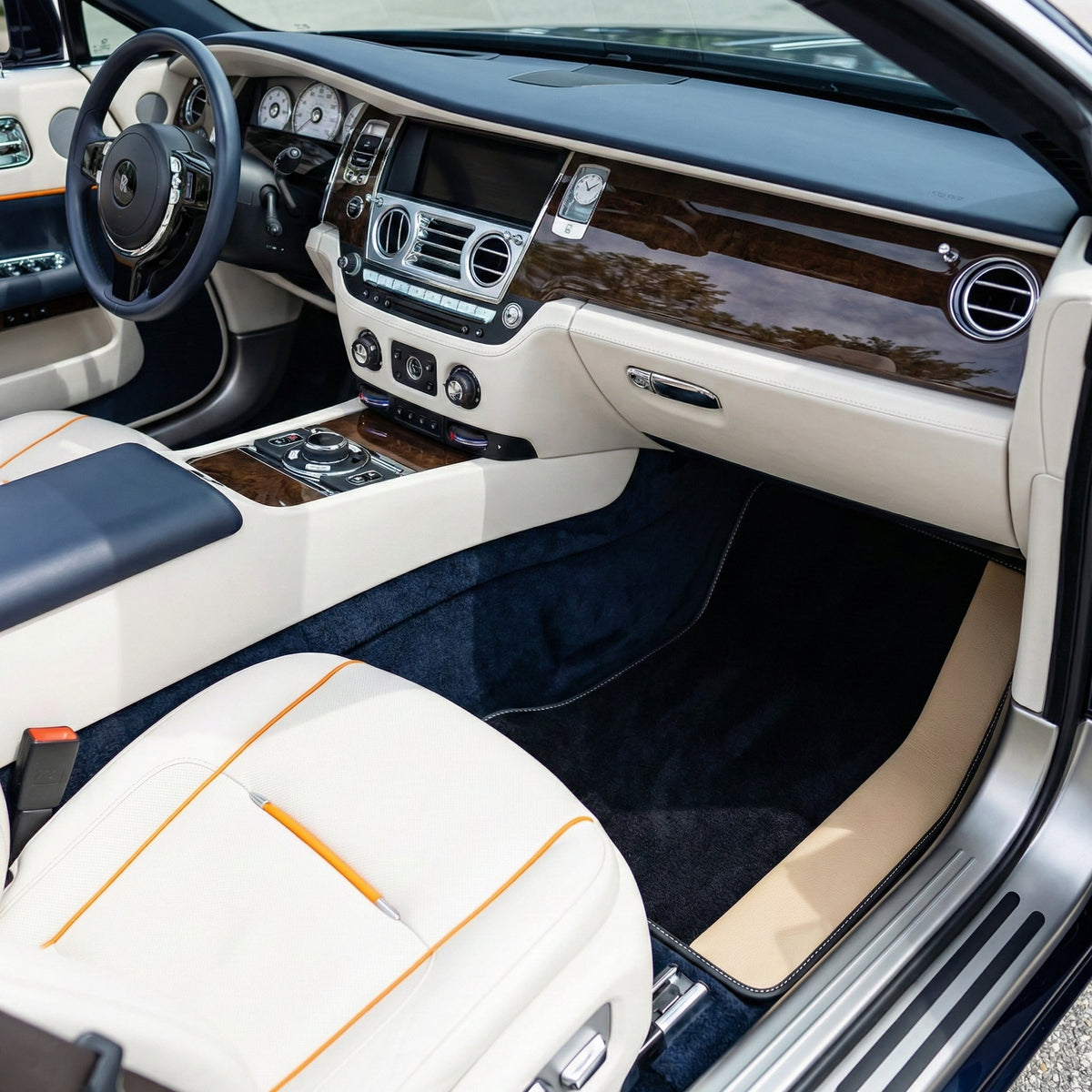 Interior look of floor mats for Rolls Royce Dawn (2016-2023) With Beige Leather