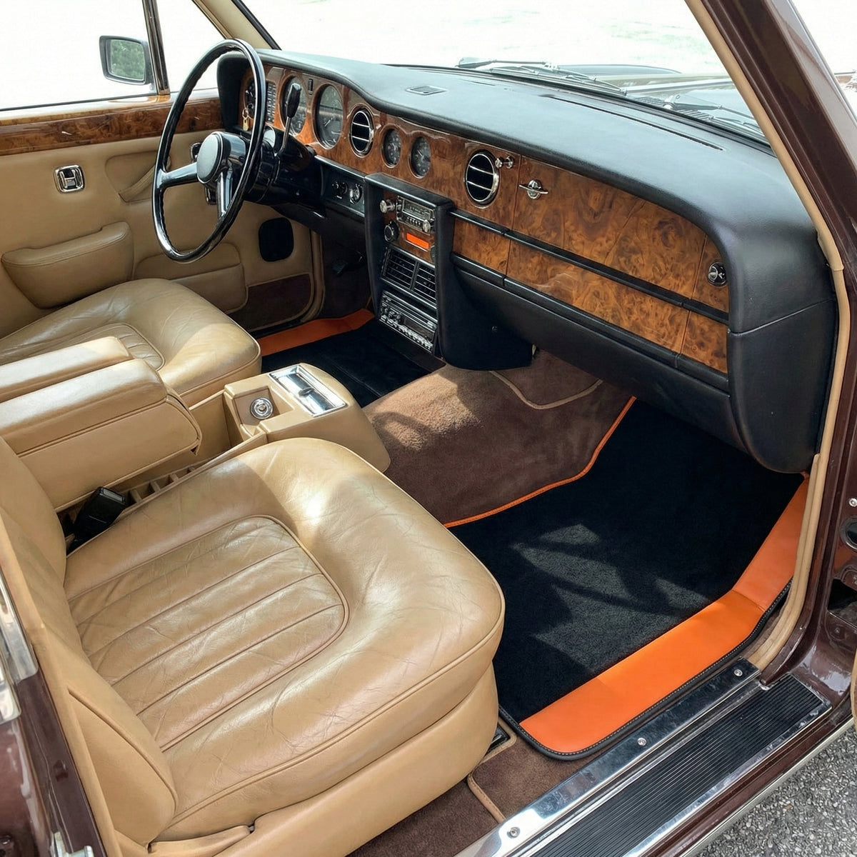 Custom Floor Mats for Rolls Royce Shadow (1965-1977) with Orange Leather