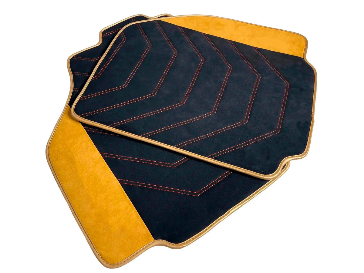 Customizable Black Floor Mats for Ferrari 458 Speciale (2012-2015) with Tan Alcantara Leather