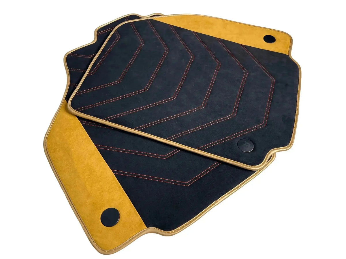 Customizable Black Floor Mats for Ferrari 488 Spider (2016-2022) with Tan Alcantara Leather - AutoWin