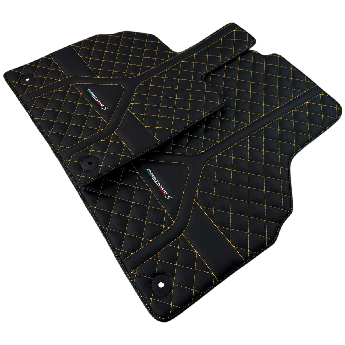 Customizable Black Leather Floor Mats for Lamborghini Aventador S | Yellow Stitching