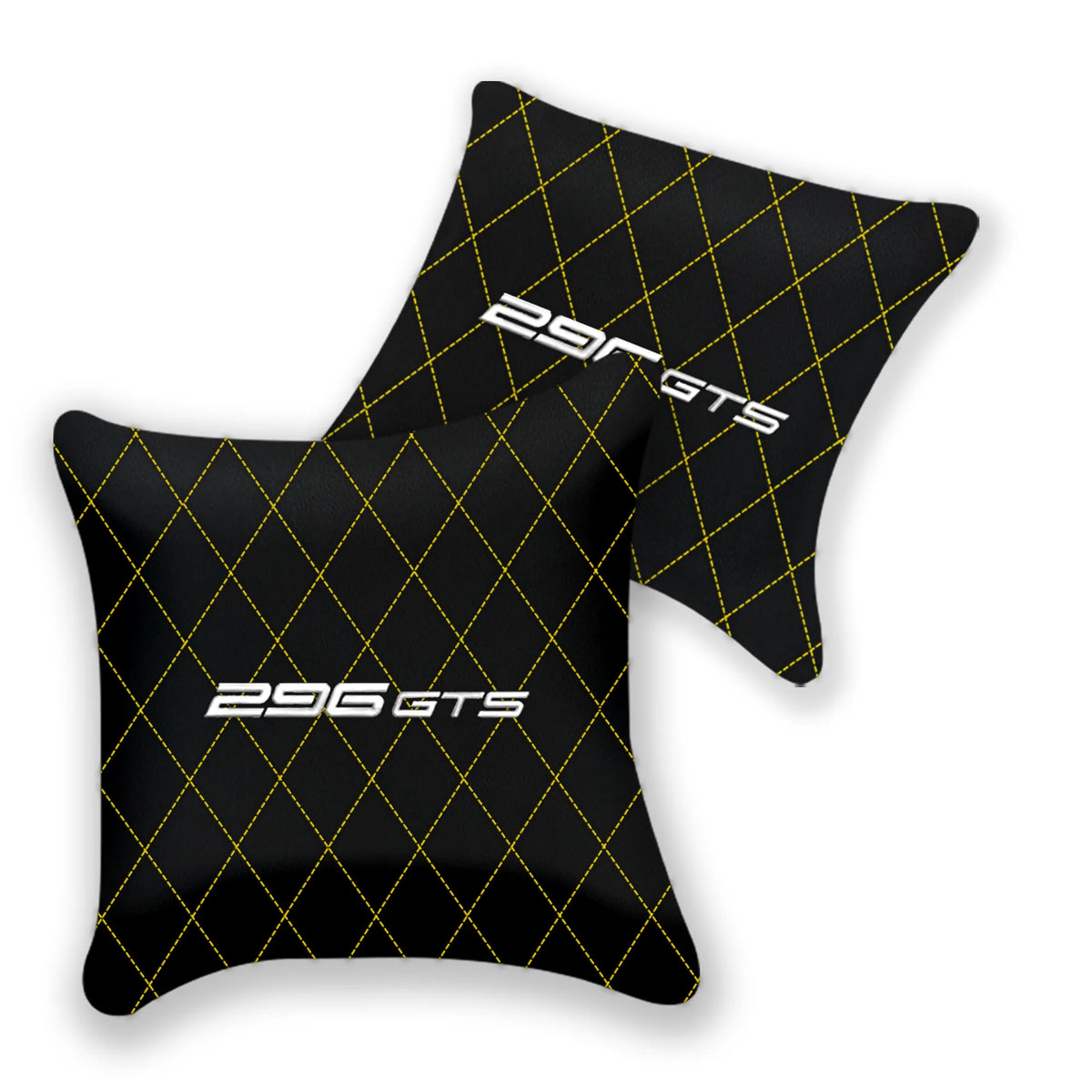 Customizable Black Leather Pillows Set of 2 for Ferrari 296 GTS (2022-2027) - Various Stitching Colors