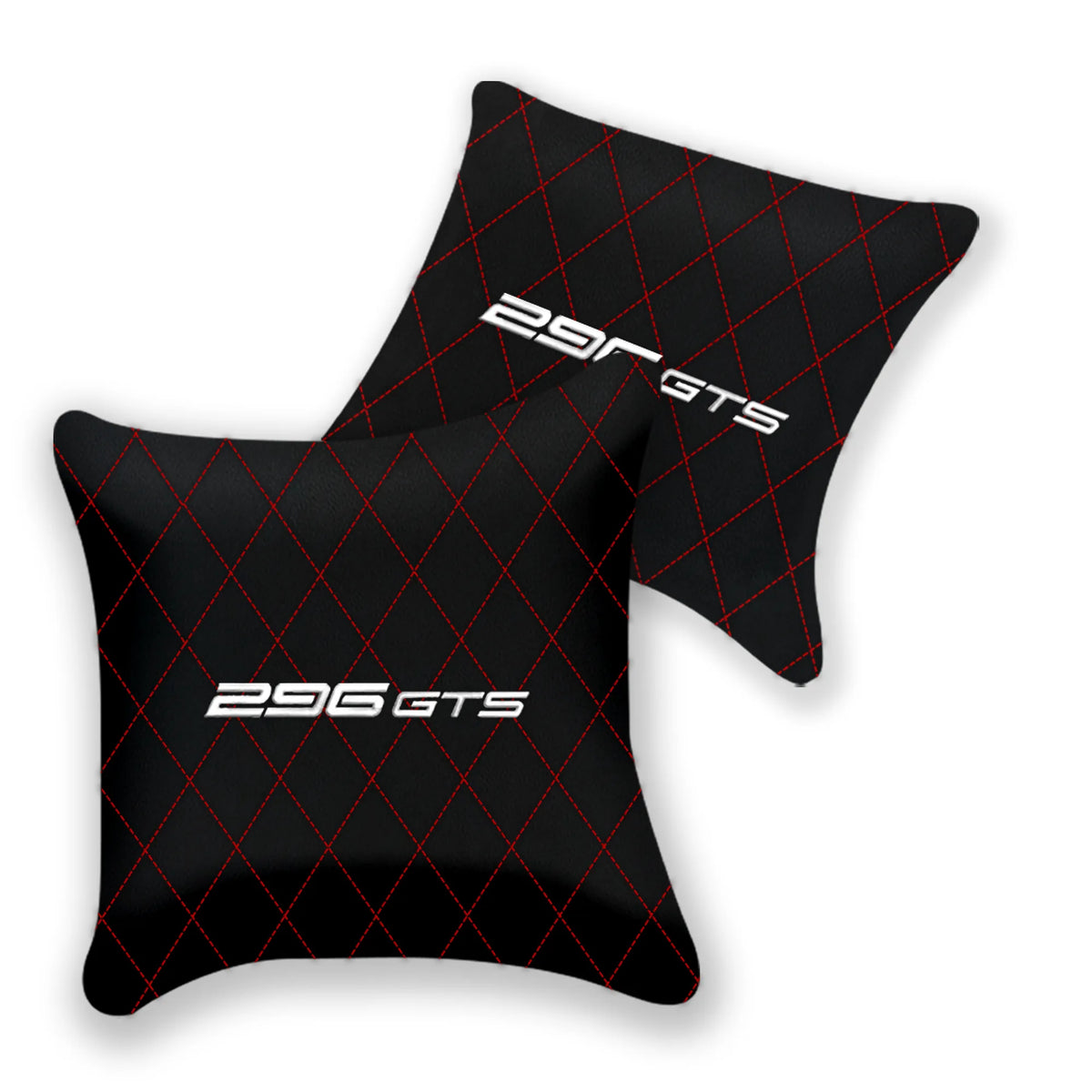 Customizable Black Leather Pillows Set of 2 for Ferrari 296 GTS (2022-2027) - Various Stitching Colors