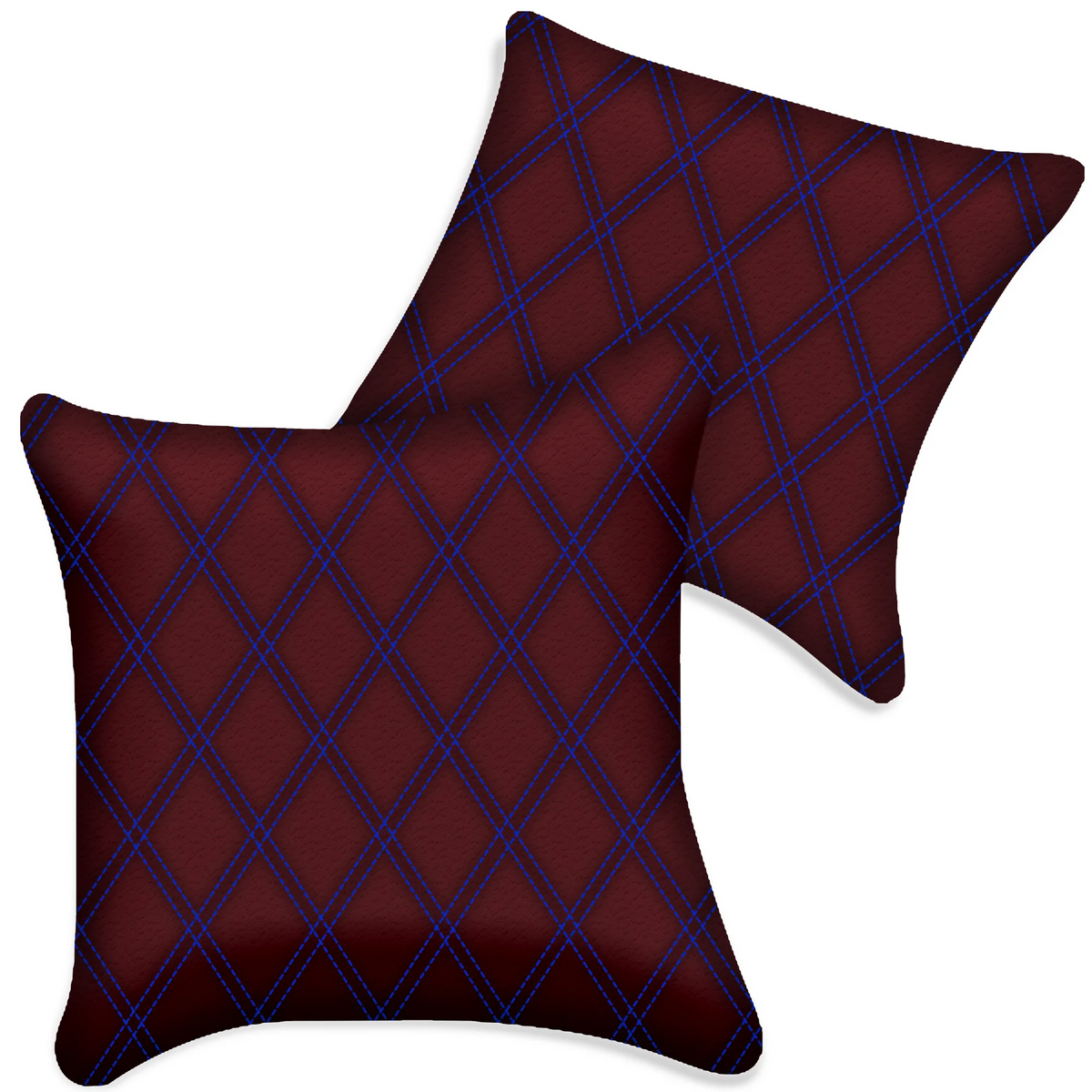 Customizable Dark Red Leather Pillows Set of 2 for All Vehicles | Double Diamond Pattern
