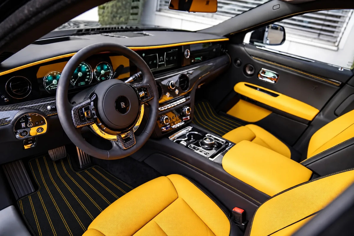 Customizable Leather Floor Mats with AW07 Pattern for Rolls Royce Ghost Series II (2021–2024) inside the vehicle
