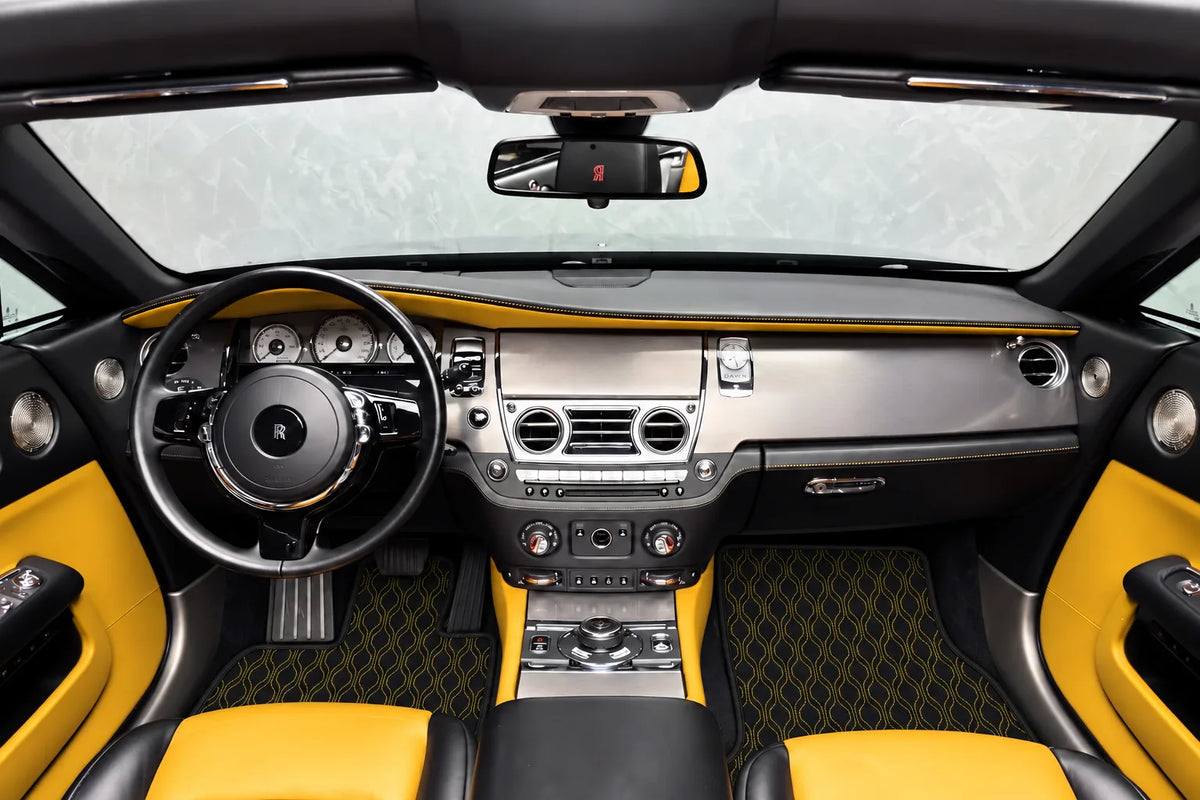 Customizable Leather Floor Mats with AW10 Pattern for Rolls Royce Dawn (2016-2023) inside the vehicle