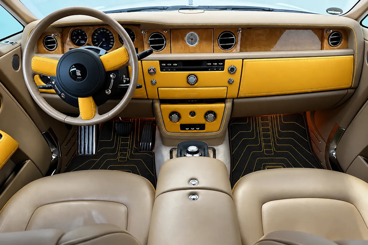 Customizable Leather Floor Mats with AW12 Pattern for Rolls Royce Phantom Sedan (2003-2016) inside the vehicle