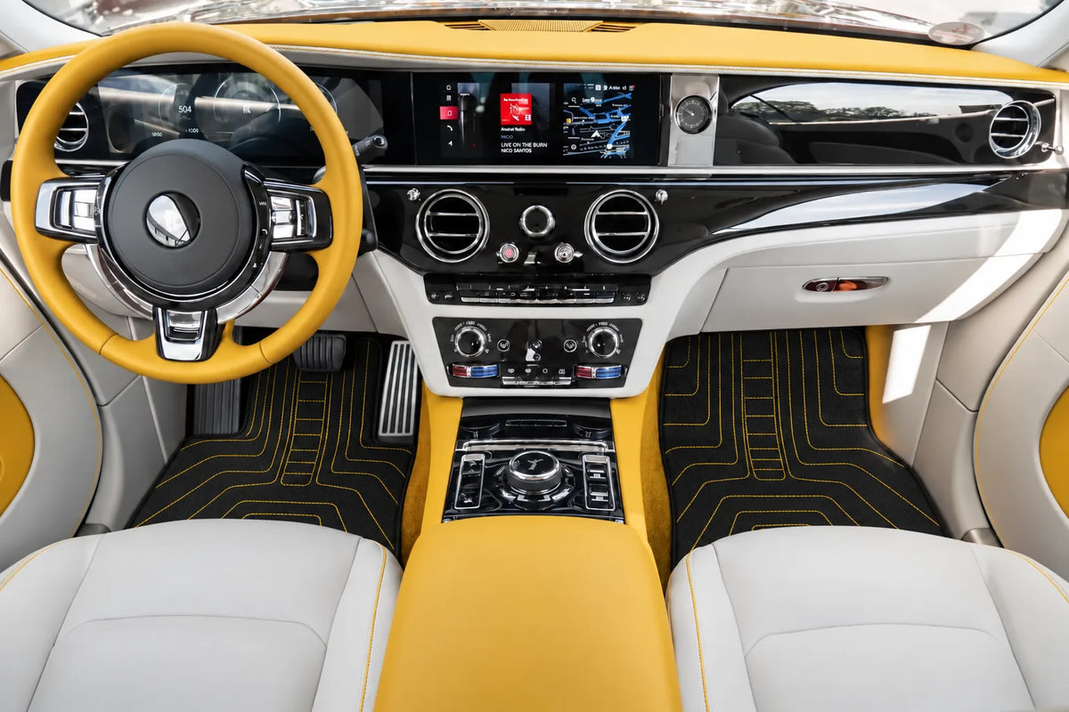 Customizable Leather Floor Mats with AW12 Pattern for Rolls Royce Spectre (2023-2024) inside the vehicle