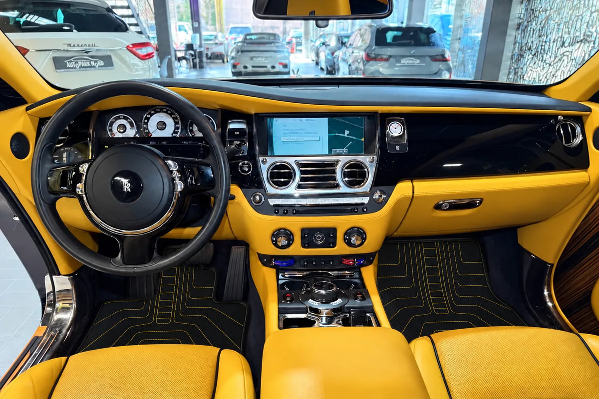 Customizable Leather Floor Mats with AW12 Pattern for Rolls Royce Wraith (2013–2023) inside the vehicle
