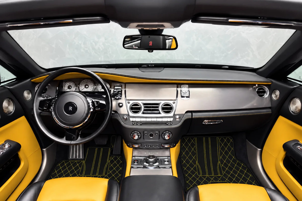 Customizable Leather Floor Mats with AW16 Pattern for Rolls Royce Dawn (2016-2023) inside the vehicle
