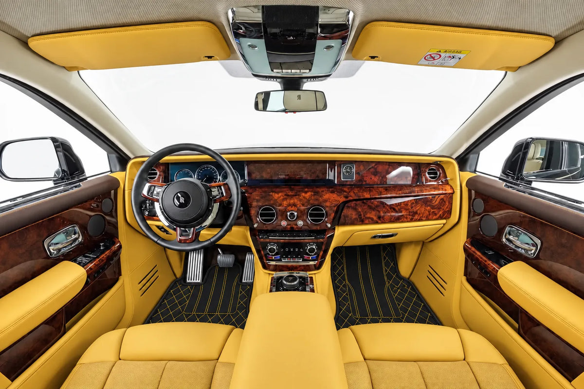 Customizable Leather Floor Mats with AW16 Pattern for Rolls Royce Phantom VIII (2017-2024) inside the vehicle