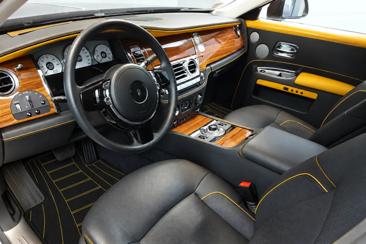 Customizable Leather Floor Mats with AW17 Pattern for Rolls Royce Ghost Series I (2010–2020) inside the vehicle