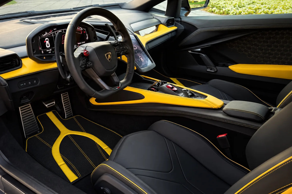 Customizable Leather Floor Mats with AW21 Pattern for Lamborghini Revuelto (2024-2027) inside the vehicle