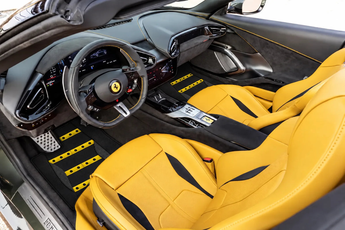 Customizable Leather Floor Mats with AW22 Pattern for Ferrari 12 Cilindri (2024-2026) inside the vehicle