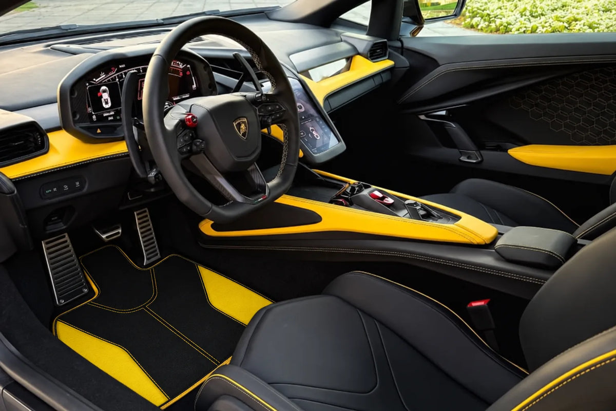 Customizable Leather Floor Mats with AW27 Pattern for Lamborghini Revuelto (2024-2027) inside the vehicle