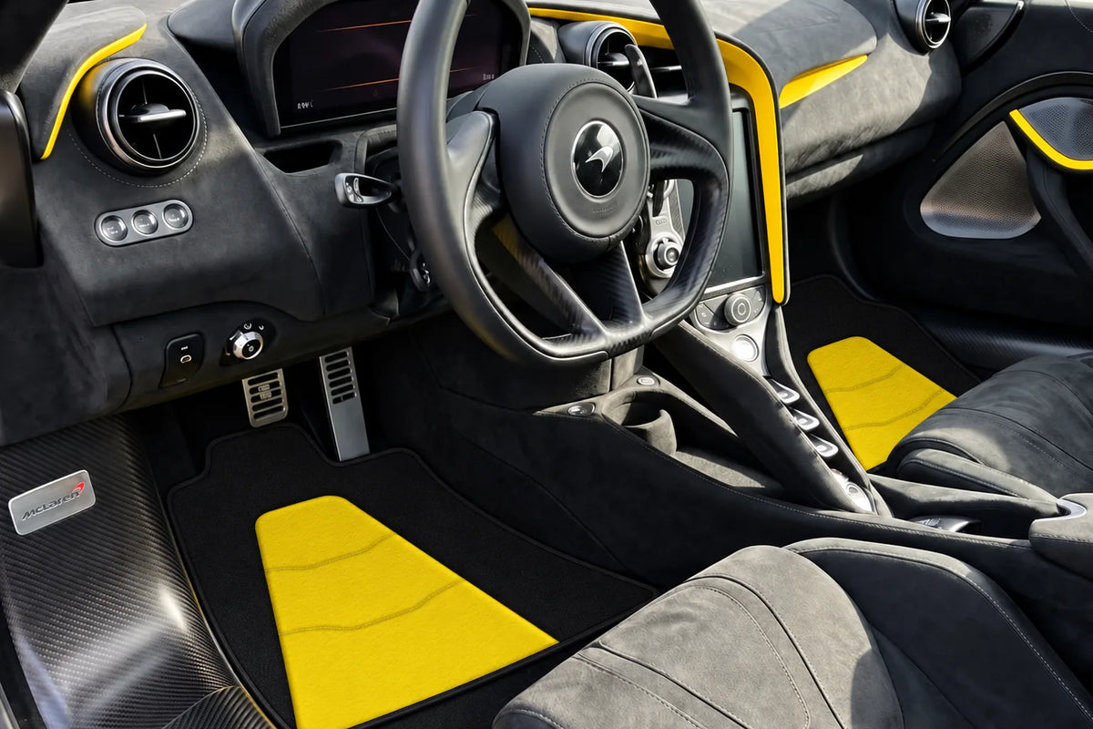 Customizable Leather Floor Mats with AW29 Pattern for McLaren 750S (2023-2025) inside the vehicle