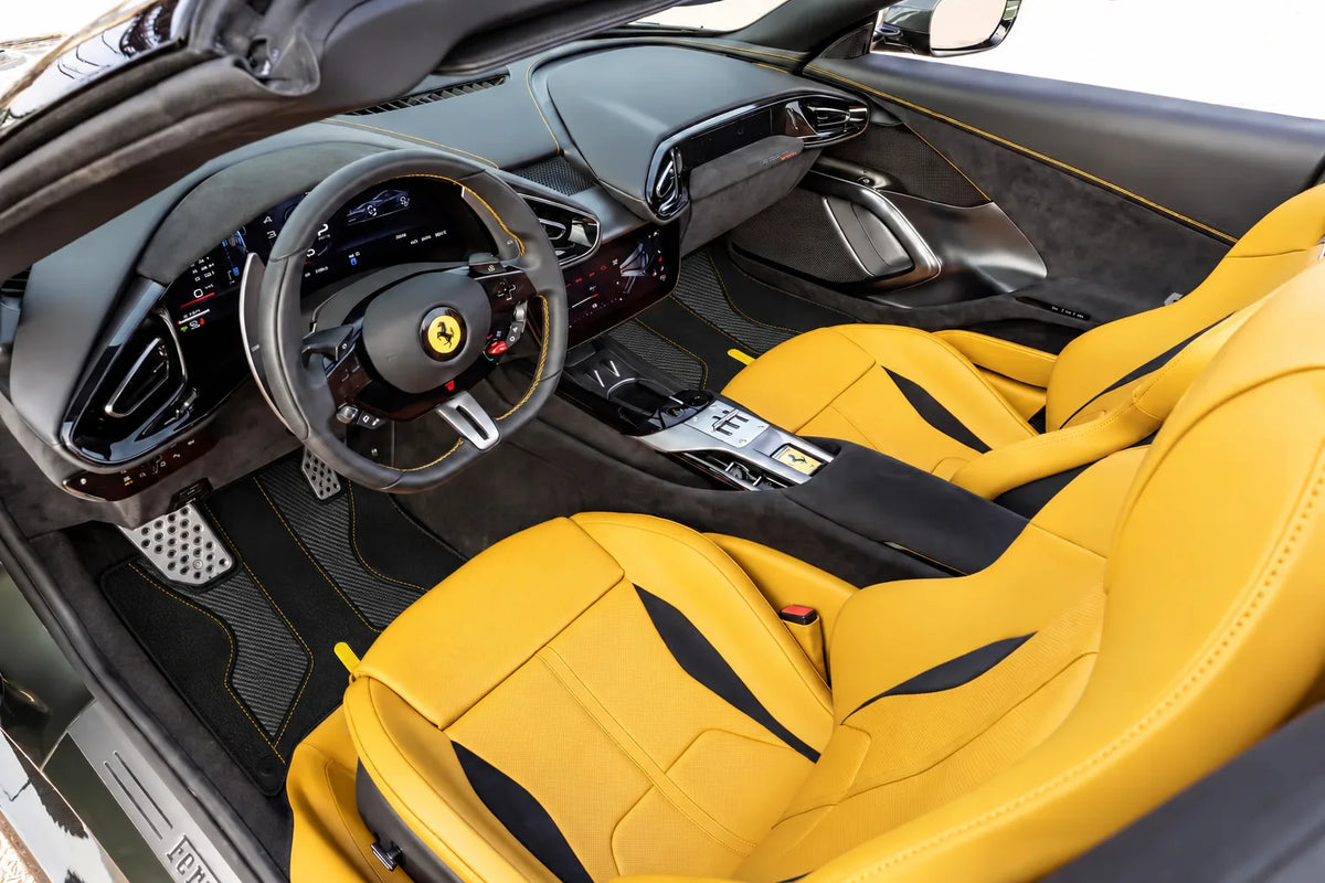 Customizable Leather Floor Mats with AW35 Pattern for Ferrari 12 Cilindri (2024-2026) inside the vehicle