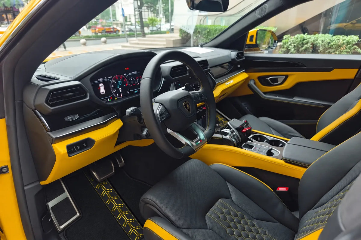 Customizable Leather Floor Mats with AW44 Pattern for Lamborghini Urus (2018-2027) inside the vehicle