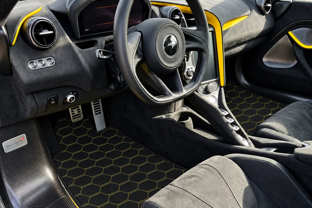 Customizable Leather Floor Mats with Divario Pattern for McLaren 750S (2023-2025) inside the vehicle