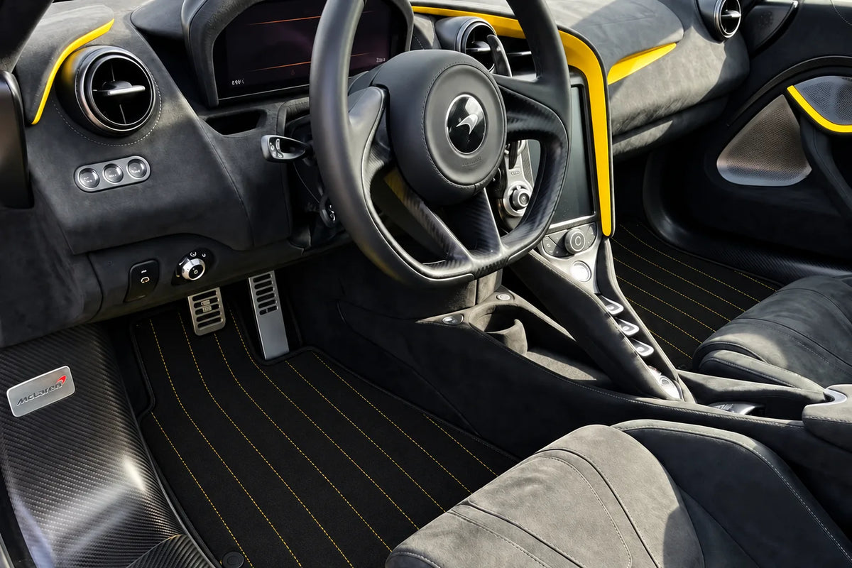 Customizable Leather Floor Mats with Line Pattern for McLaren 750S (2023-2025) inside the vehicle