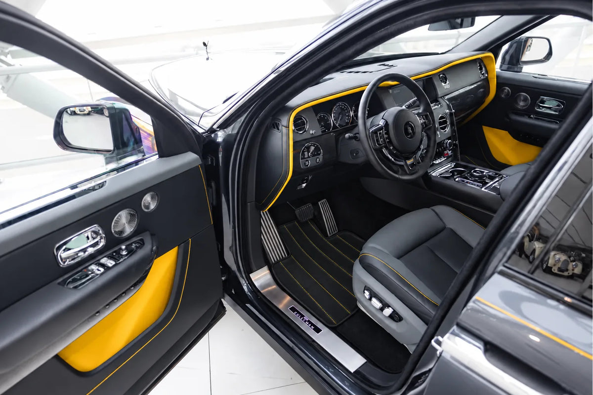 Customizable Leather Floor Mats with Line Pattern for Rolls Royce Cullinan (2018-2025) inside the vehicle