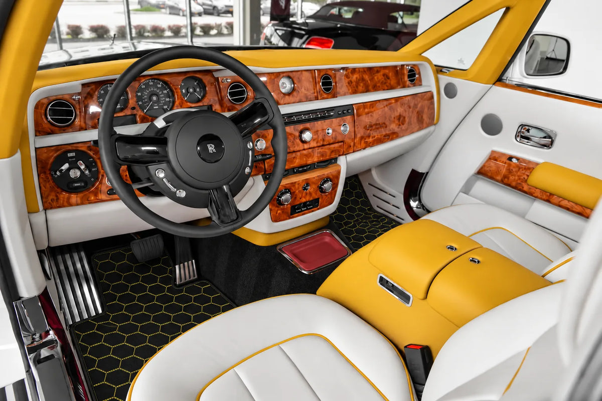 Customizable Leather Floor Mats with Symmetrical Hex Pattern for Rolls Royce Phantom Drophead Coupe (2007-2016) inside the vehicle