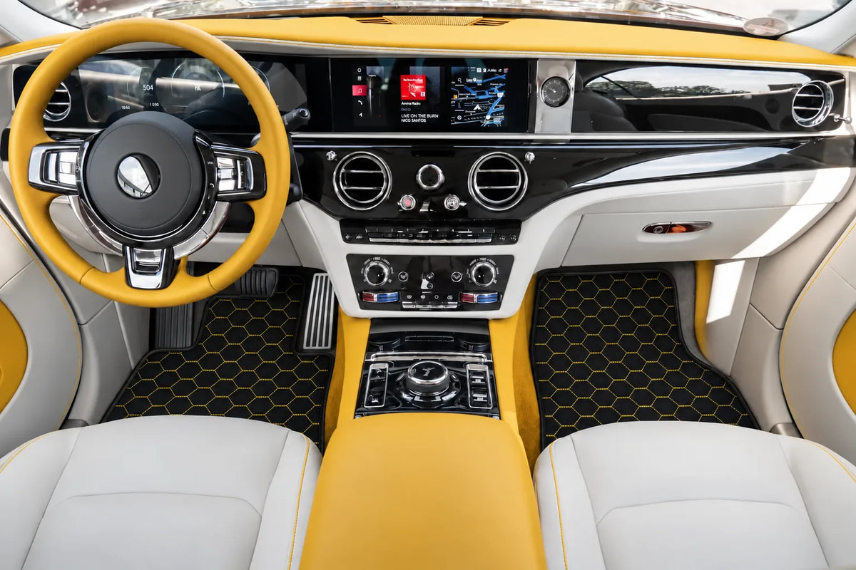 Customizable Leather Floor Mats with Symmetrical Hex Pattern for Rolls Royce Spectre (2023-2024) inside the vehicle