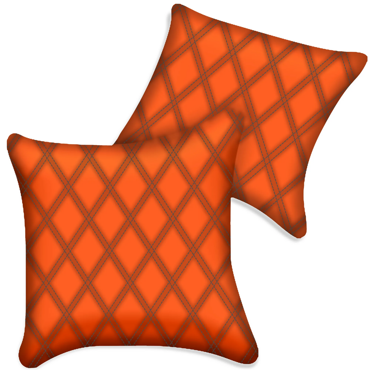 Customizable Orange Leather Pillows Set of 2 for All Vehicles | Double Diamond Pattern