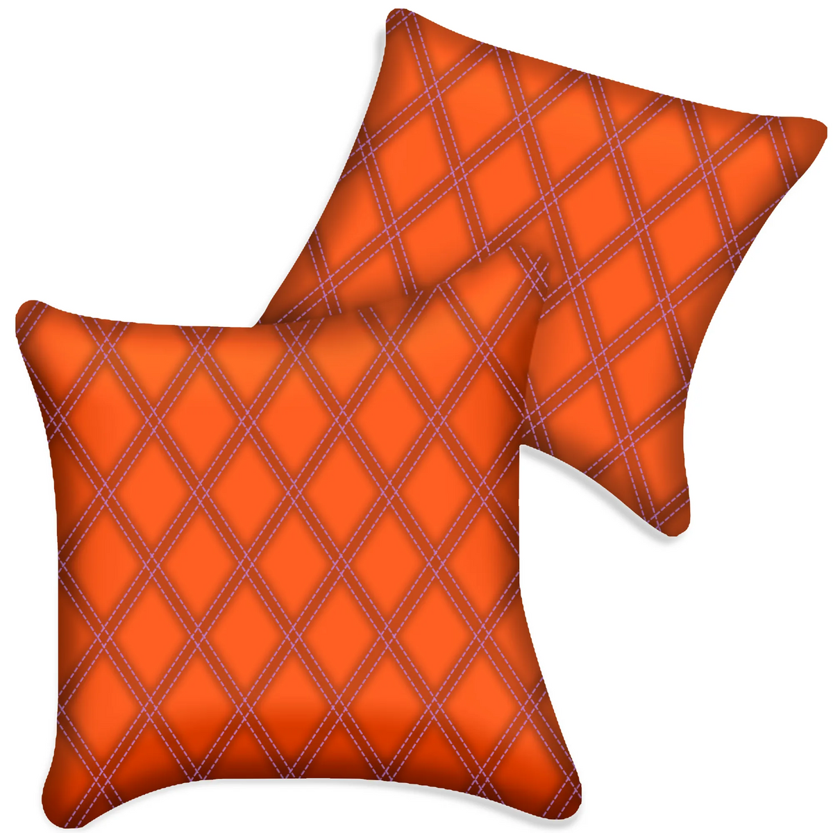 Customizable Orange Leather Pillows Set of 2 for All Vehicles | Double Diamond Pattern
