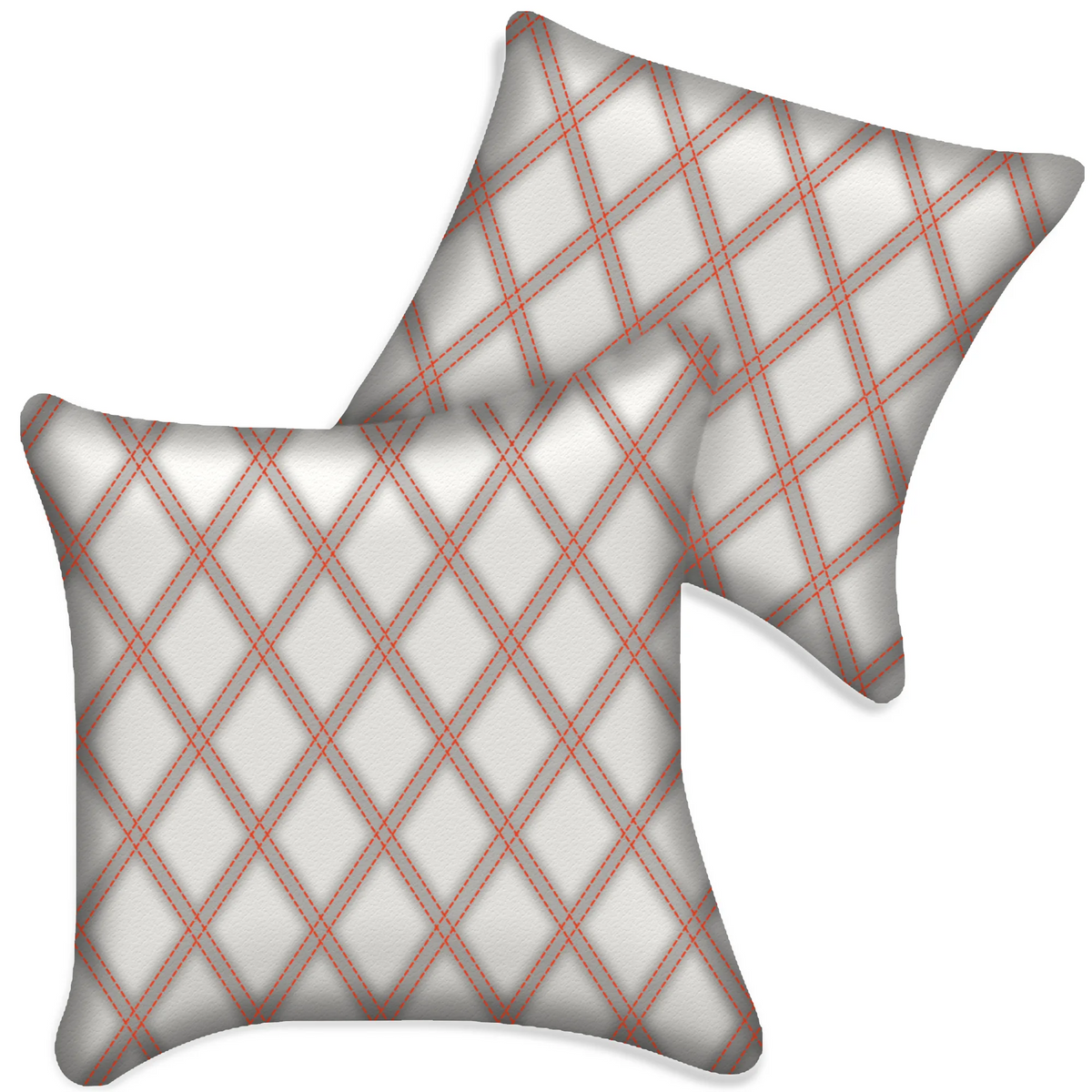 Customizable White Leather Pillows Set of 2 for All Vehicles | Double Diamond Pattern