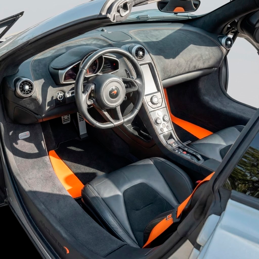 Black Floor Mats for McLaren 650S (2015-2018) with Orange Leather