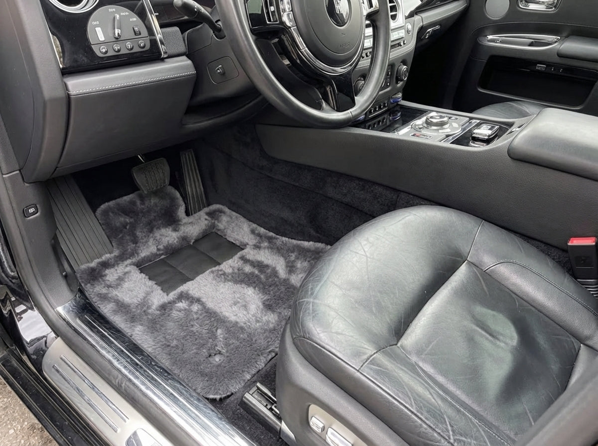 Interior look of floor mats for Dark Gray Sheepskin Floor Mats For Rolls Royce Ghost Series I (2010–2020) Er56 Design Brand