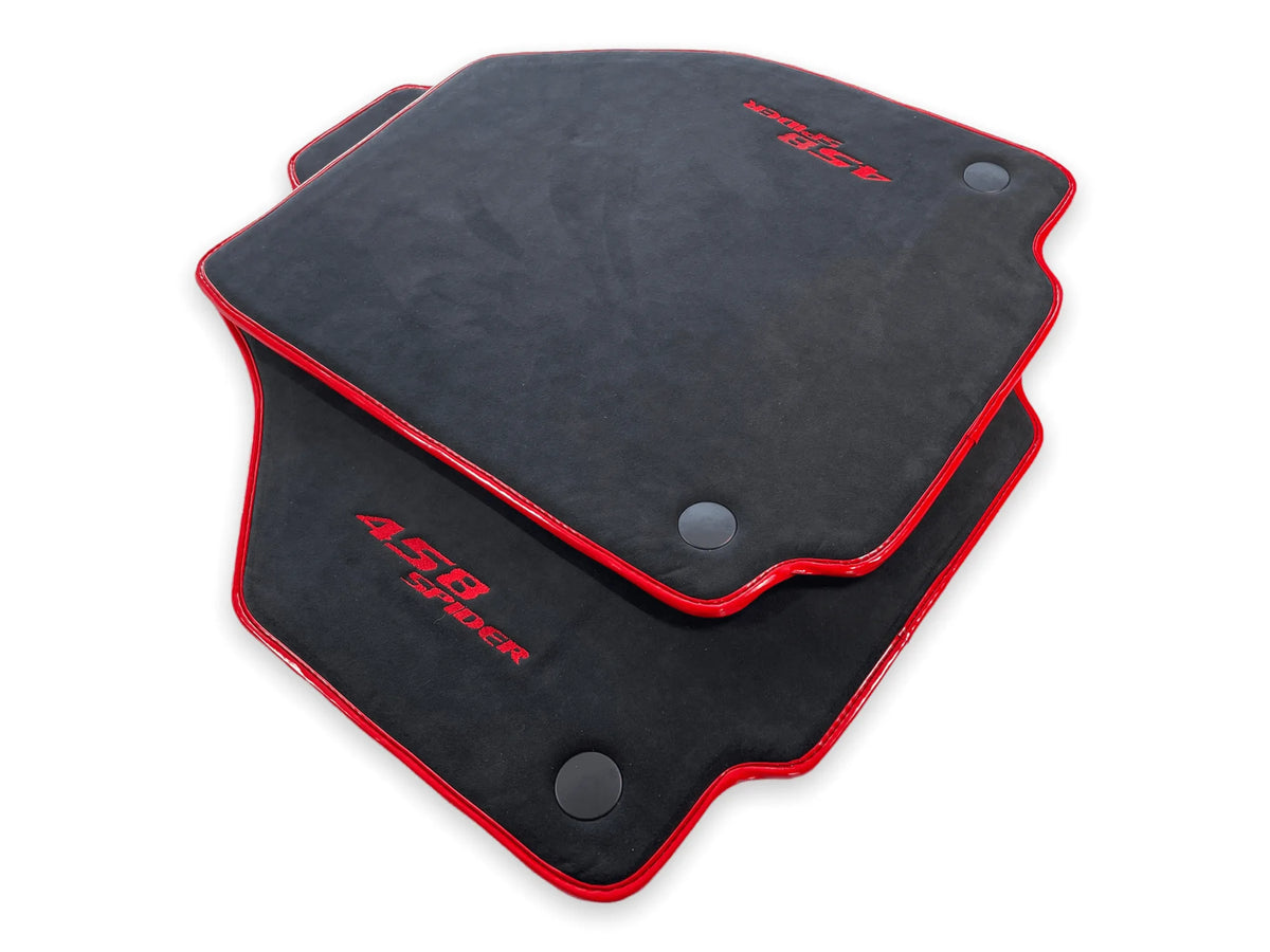 Floor Mats For Ferrari 458 Spider (2012-2015) Alcantara Leather Red Trim - AutoWin