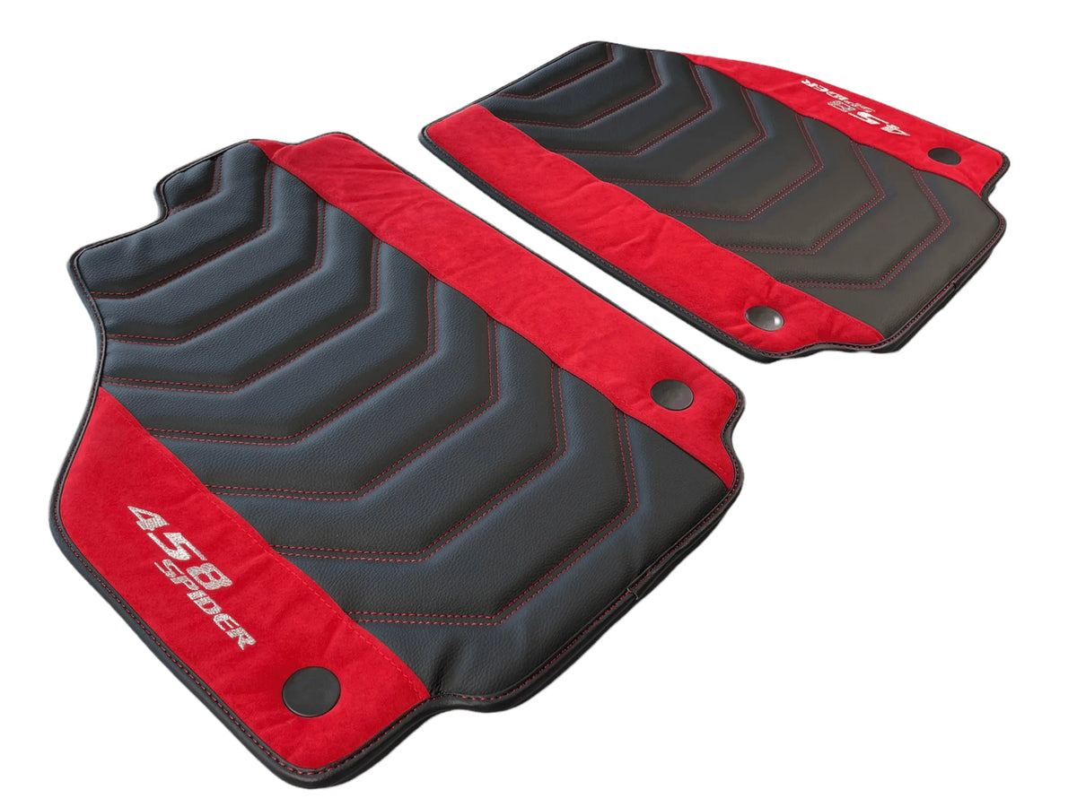 Floor Mats For Ferrari 458 Spider 2012-2015 Leather With Red Alcantara - AutoWin