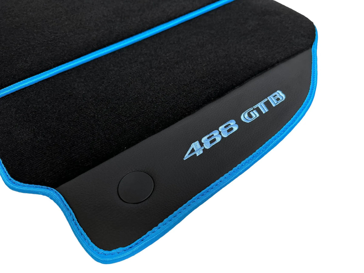 Floor Mats For Ferrari 488 GTB 2015-2022 Alcantara Leather Light Blue Trim - AutoWin