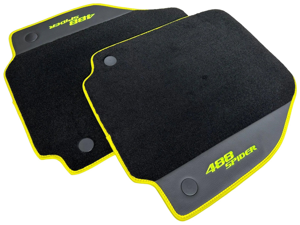 Floor Mats For Ferrari 488 Spider 2015-2022 Leather and Yellow Trim - AutoWin