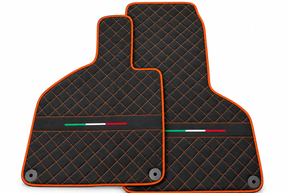 Floor Mats for Lamborghini Huracan Perfomante Alcantara Leather | Italian Flague Orange trim