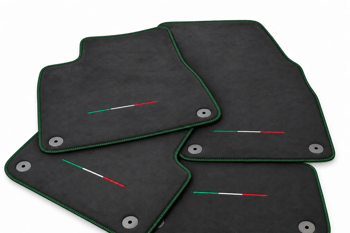 Floor Mats For Lamborghini Urus Alcantara Leather With Yellow Stitching Dark Green trim