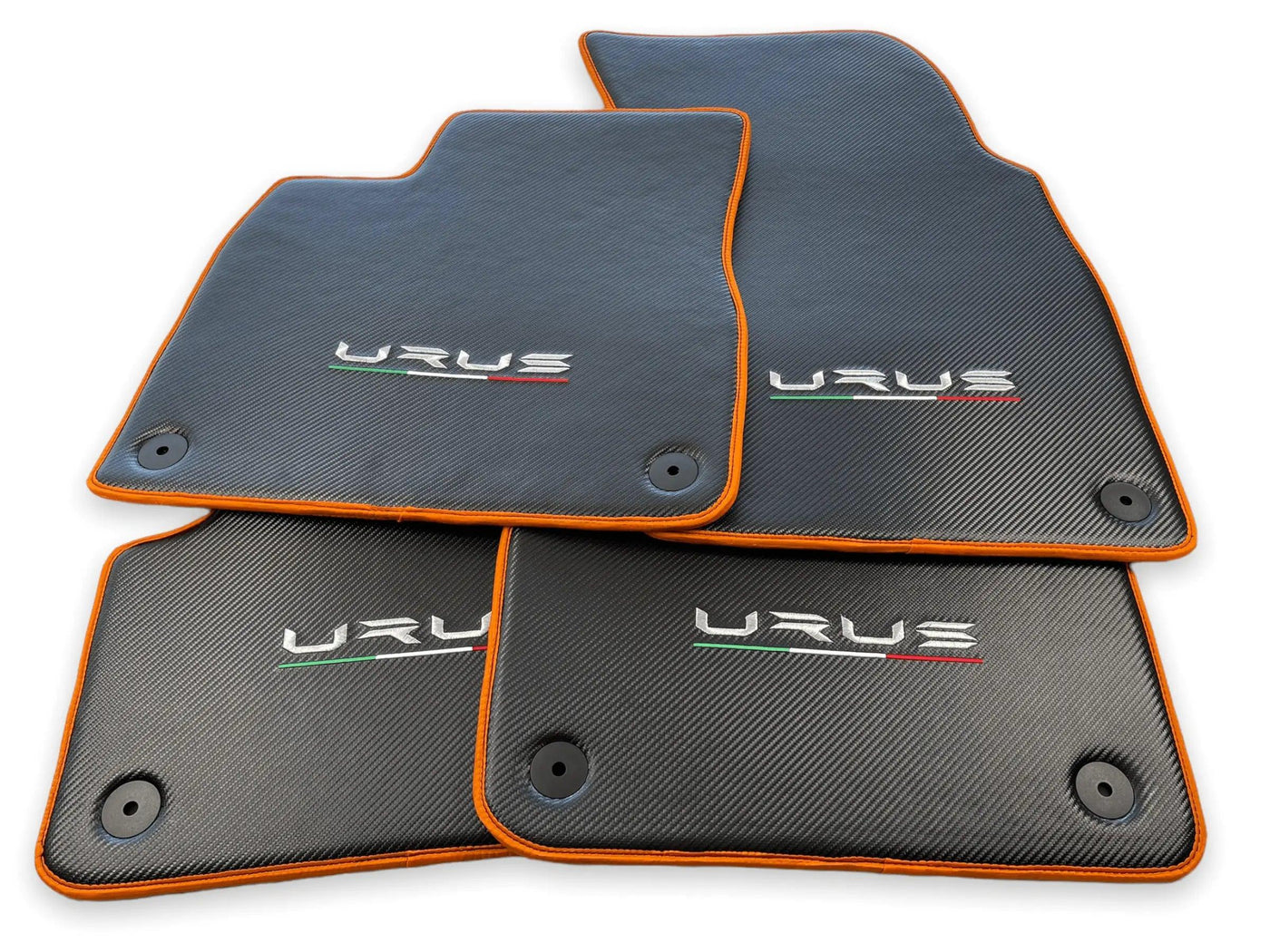 Floor Mats For Lamborghini Urus Carbon Leather Tailored Orange Trim - AutoWin