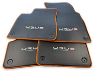 Floor Mats For Lamborghini Urus Carbon Leather Tailored Orange Trim - AutoWin