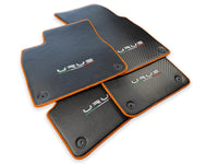 Floor Mats For Lamborghini Urus Carbon Leather Tailored Orange Trim - AutoWin