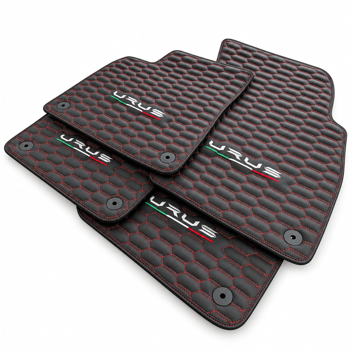 Floor Mats For Lamborghini Urus Leather Red Stitching - AutoWin
