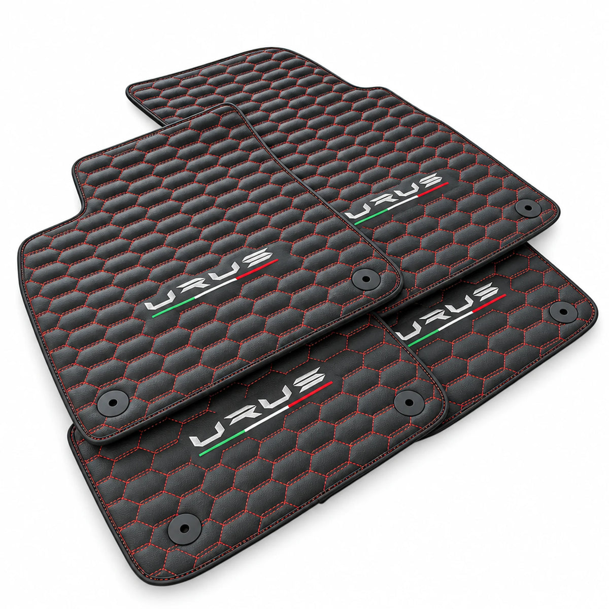 Floor Mats For Lamborghini Urus Leather Red Stitching - AutoWin