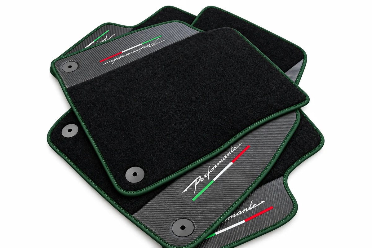 Floor Mats For Lamborghini Urus Performante With Carbon Leather Dark Green trim