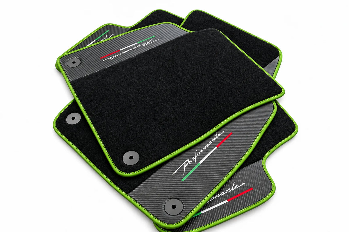 Floor Mats For Lamborghini Urus Performante With Carbon Leather Green trim