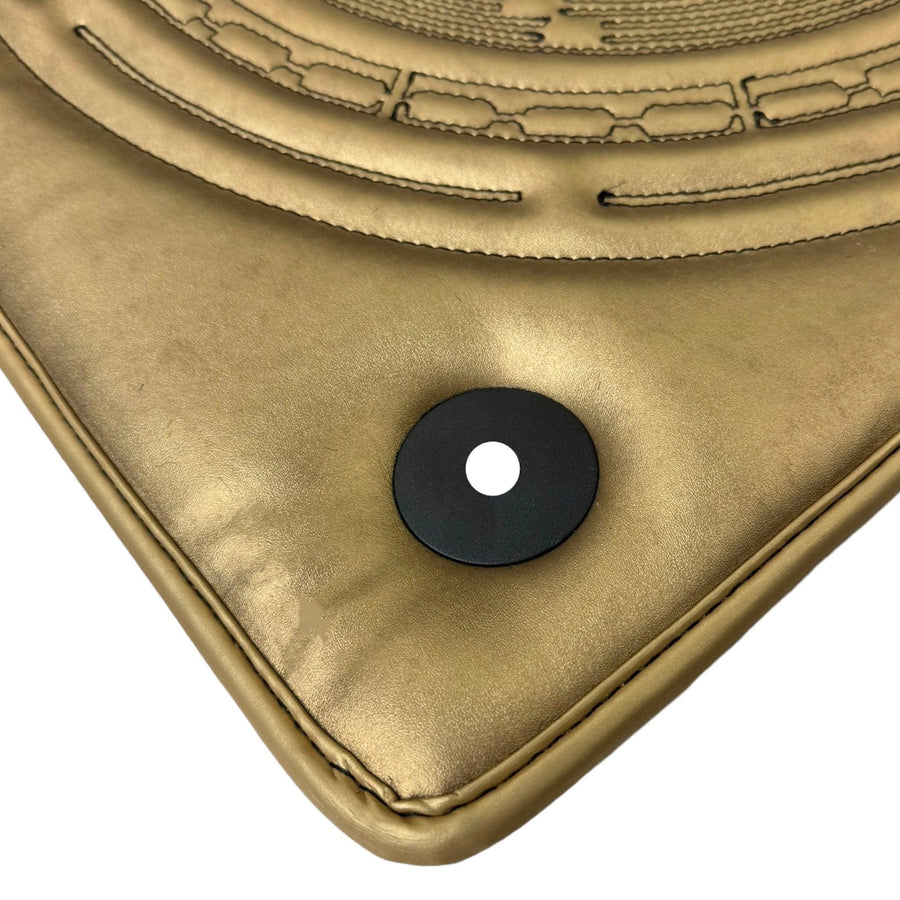 Golden Leather Floor Mats for Lamborghini Aventador with Bitcoin Sewing - AutoWin