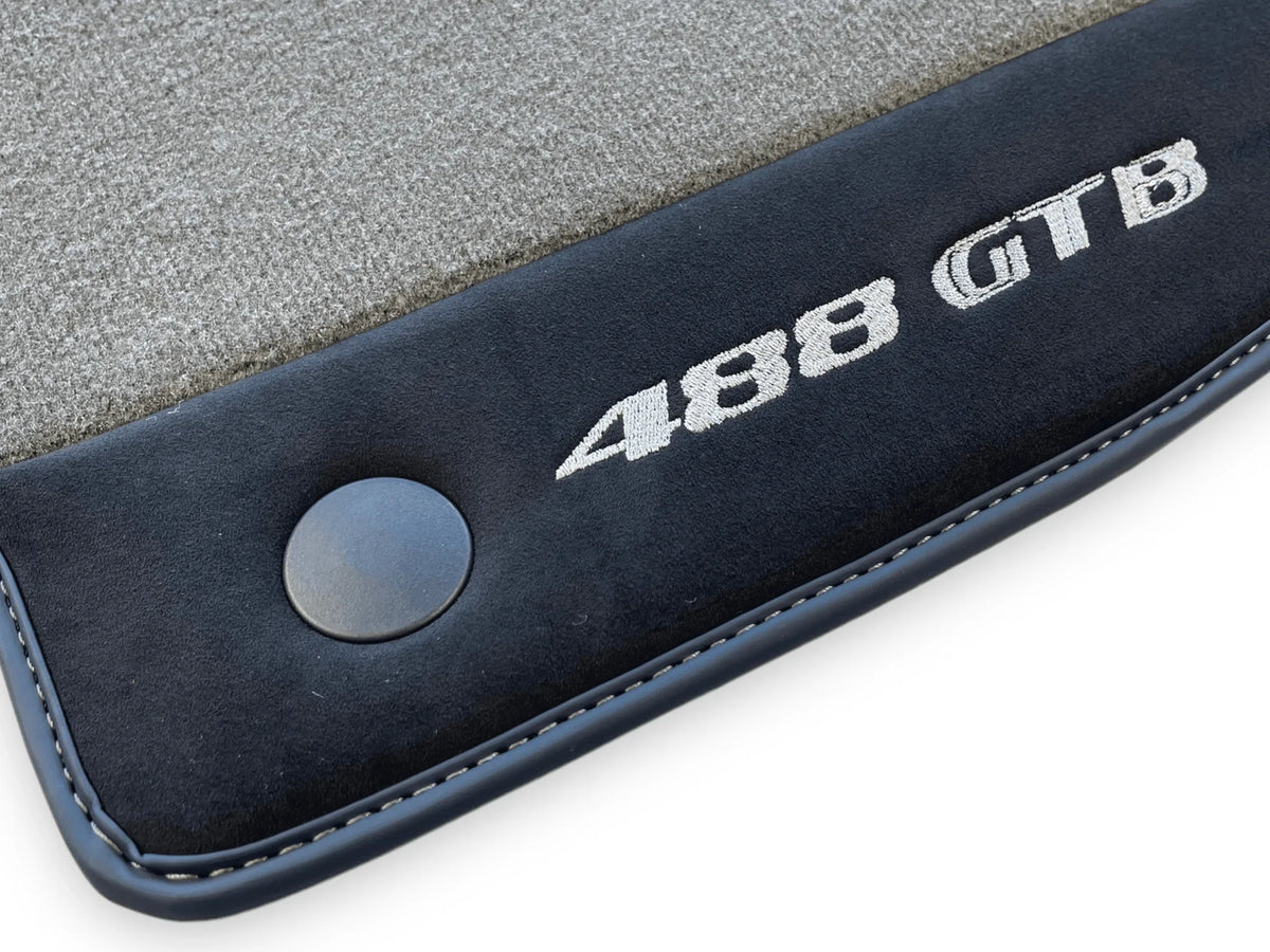 Gray Floor Mats For Ferrari 488 GTB 2015-2022 Carpets With Alcantara Leather - AutoWin