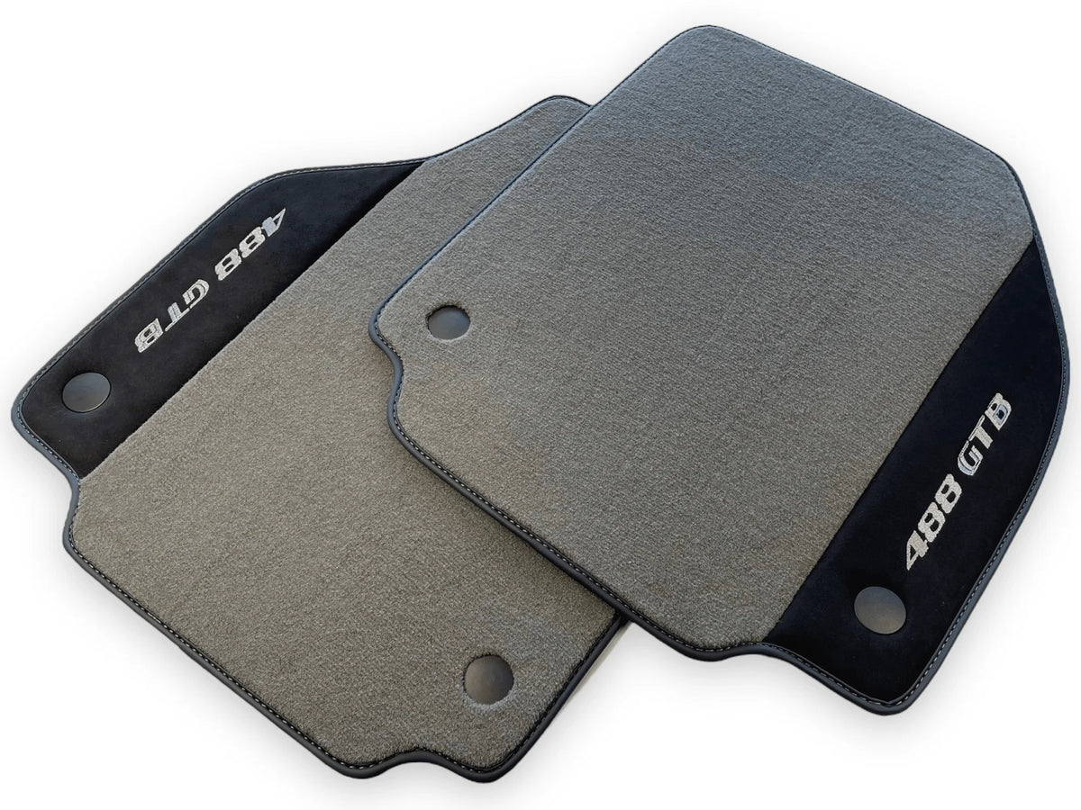 Gray Floor Mats For Ferrari 488 GTB 2015-2022 Carpets With Alcantara Leather - AutoWin