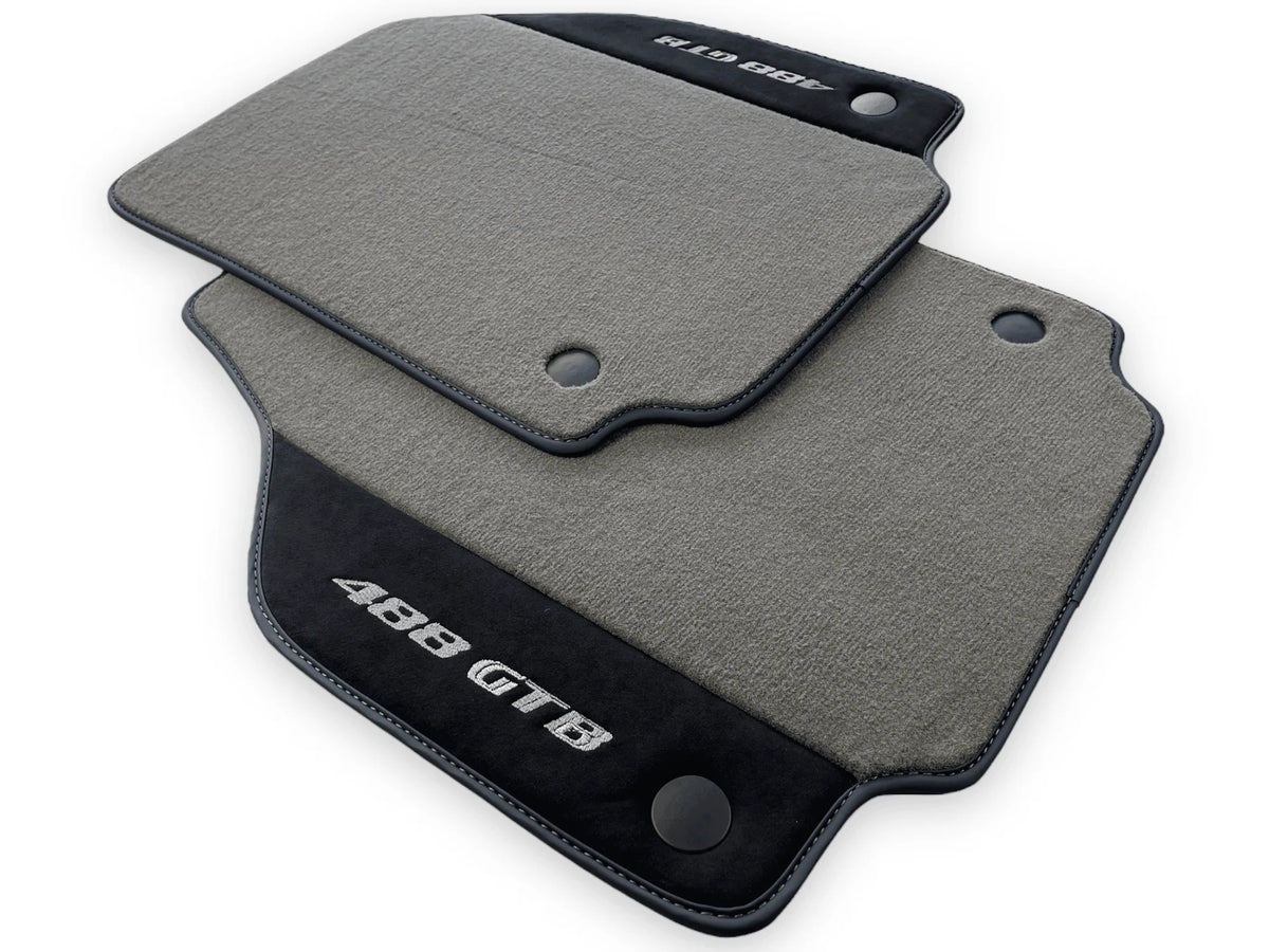Gray Floor Mats For Ferrari 488 GTB 2015-2022 Carpets With Alcantara Leather - AutoWin