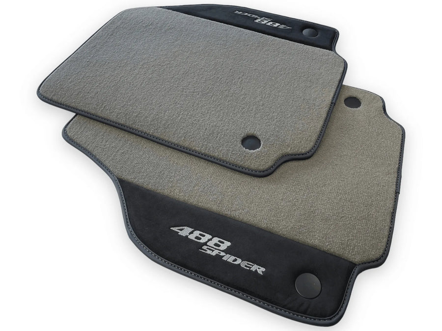 Gray Floor Mats For Ferrari 488 Spider 2015-2022 Alcantara Leather - AutoWin